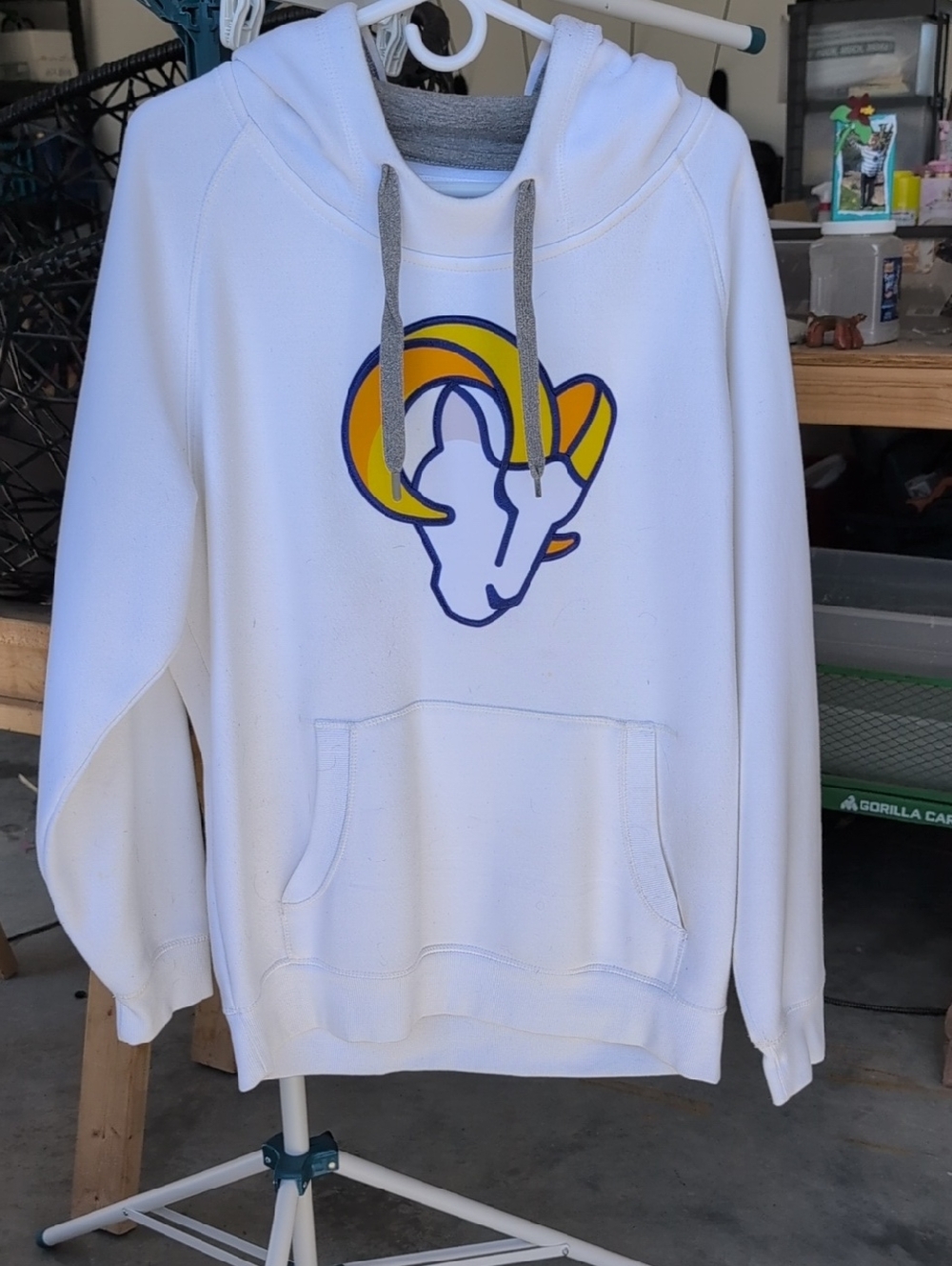 Antigua White Hoodie with Yellow & Blue Logo and Gray Accents